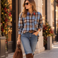 Camicia Azzurra Quadri Marroni e fiori