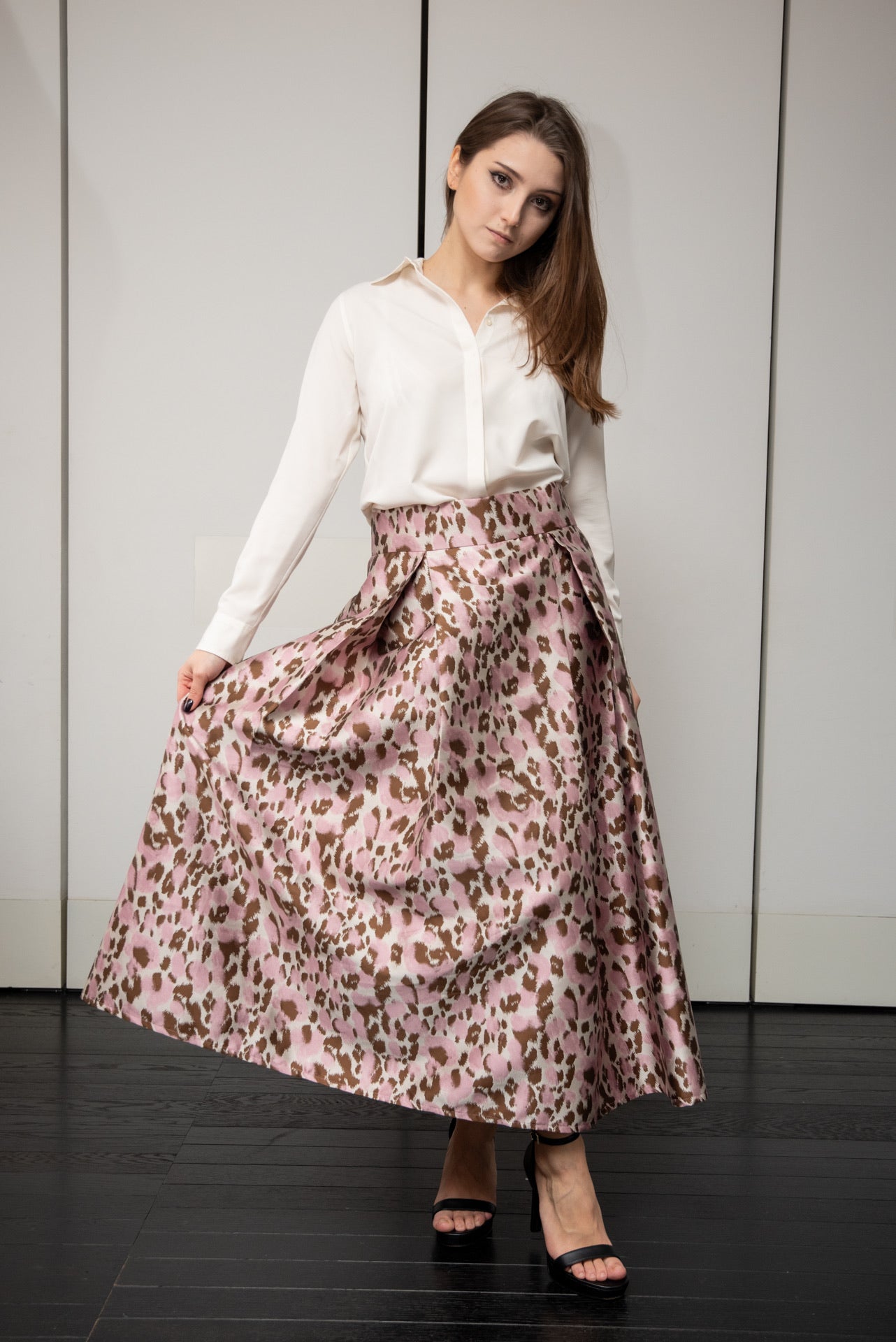 Gonna Robi Broccato leopardo rosa