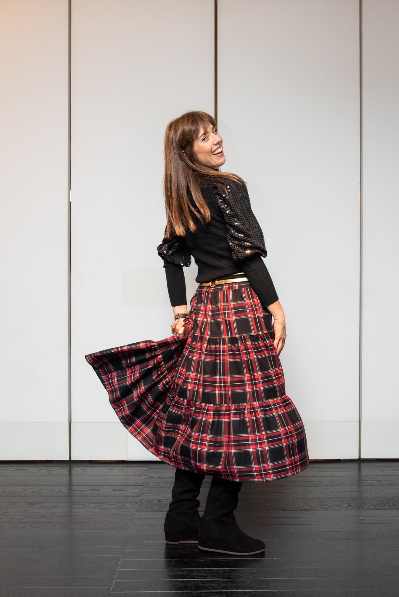 Gonna Franci Tartan Nero e Rosso