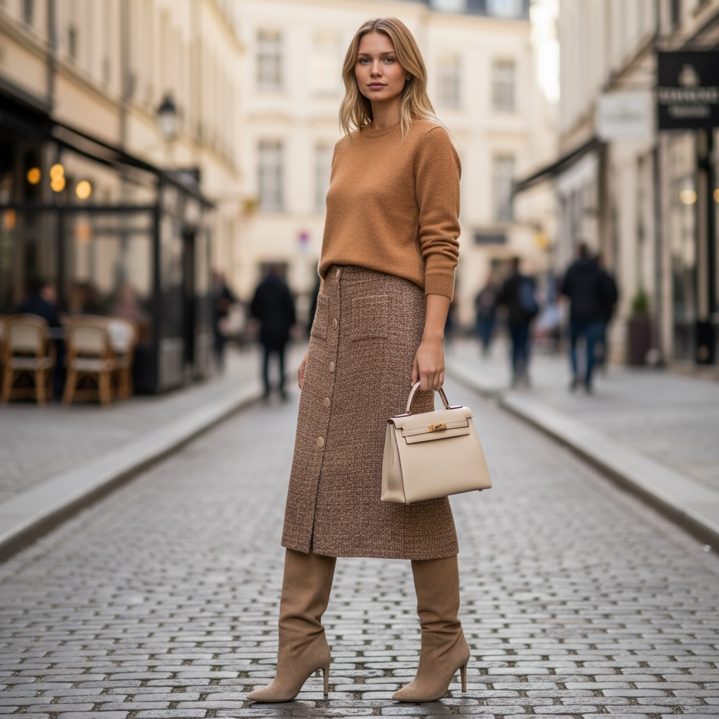 Gonna Giorgina Tweed Biscotto con Bottoni Gioiello