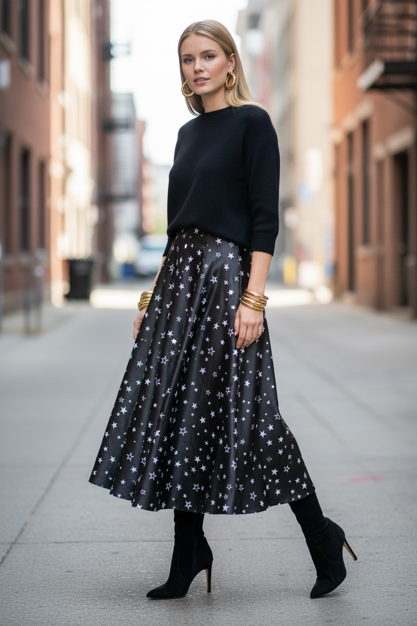 Gonna Malu’ in satin blu motivo stelle