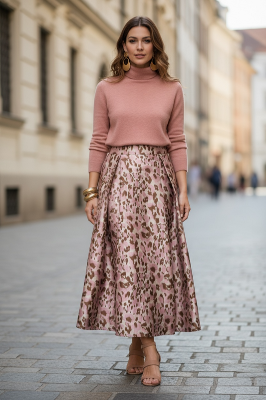 Gonna Robi Broccato leopardo rosa