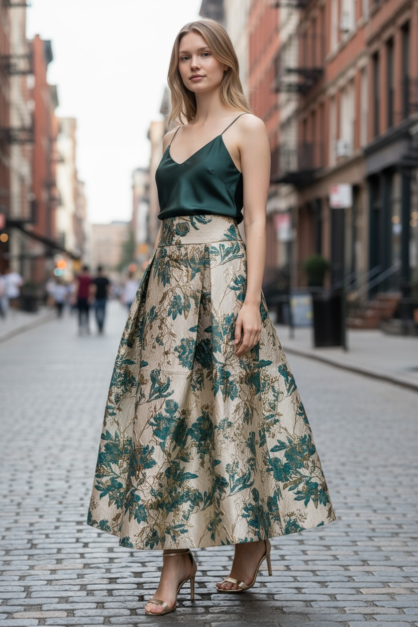 Gonna lunga Robi Broccato Oro e Verde