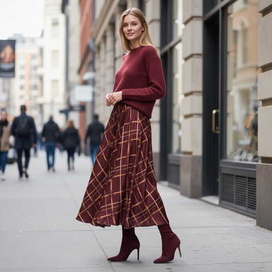 Gonna Malu’ in satin Bordeaux motivo cinghie