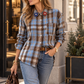 Camicia Azzurra Quadri Marroni e fiori