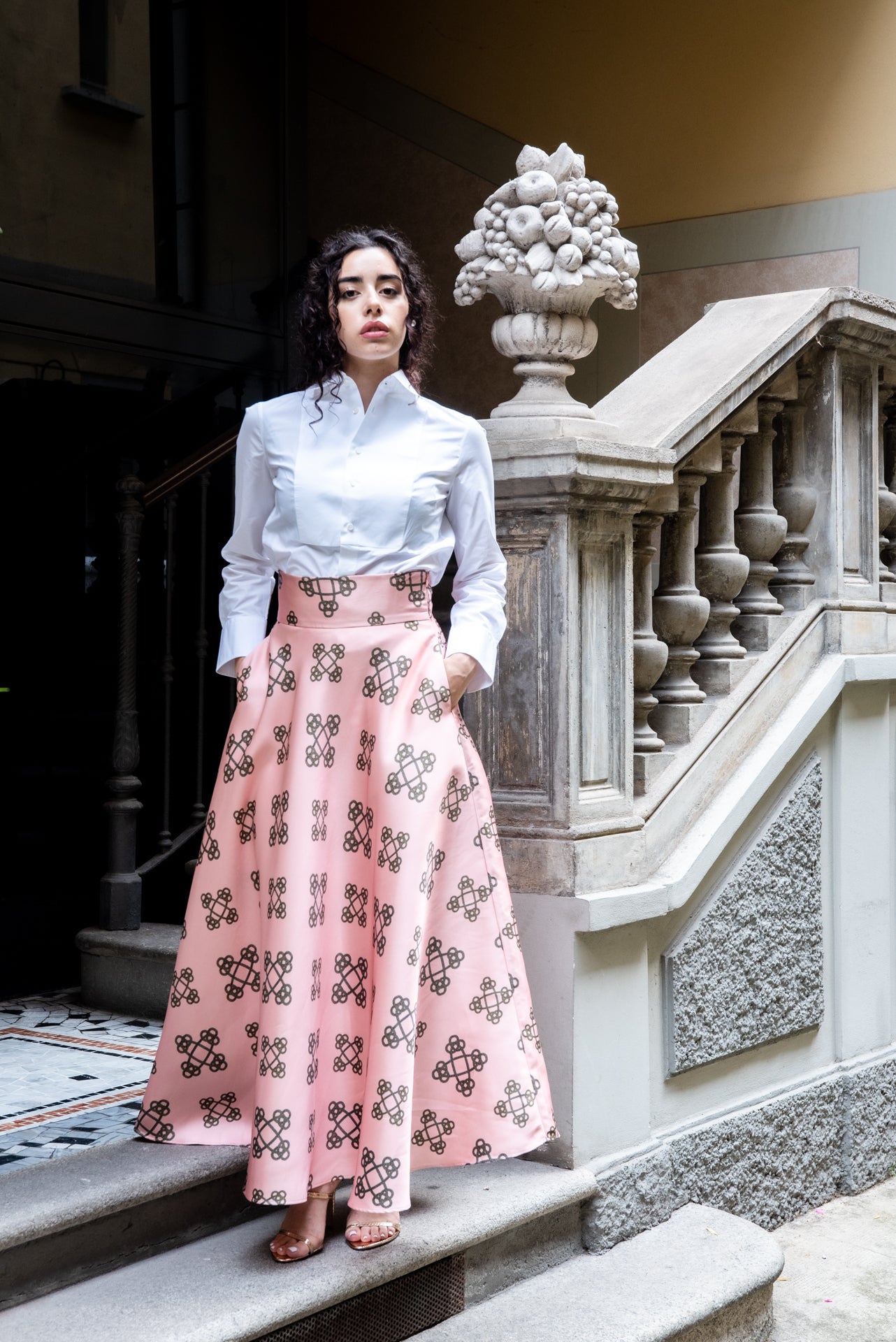 Gonna Valentina Catene Tessuto Satin Cipria