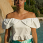 Top in Cotone con Volant e Spalle Scoperte