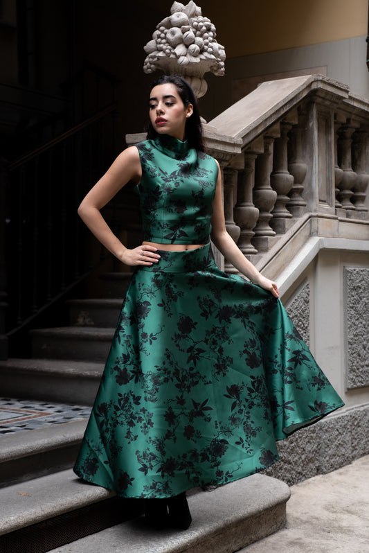 Gonna Valentina Fiori Verde Bosco