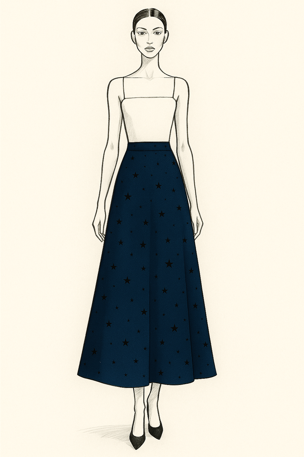 Gonna Malu’ in satin blu notte con micro stelle nere