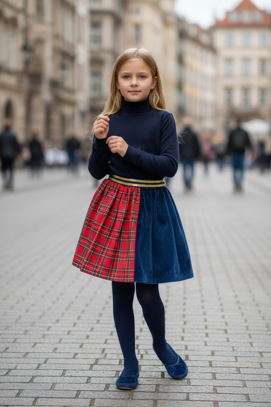 Gonna KIDS bicolore Duble velluto blu tartan