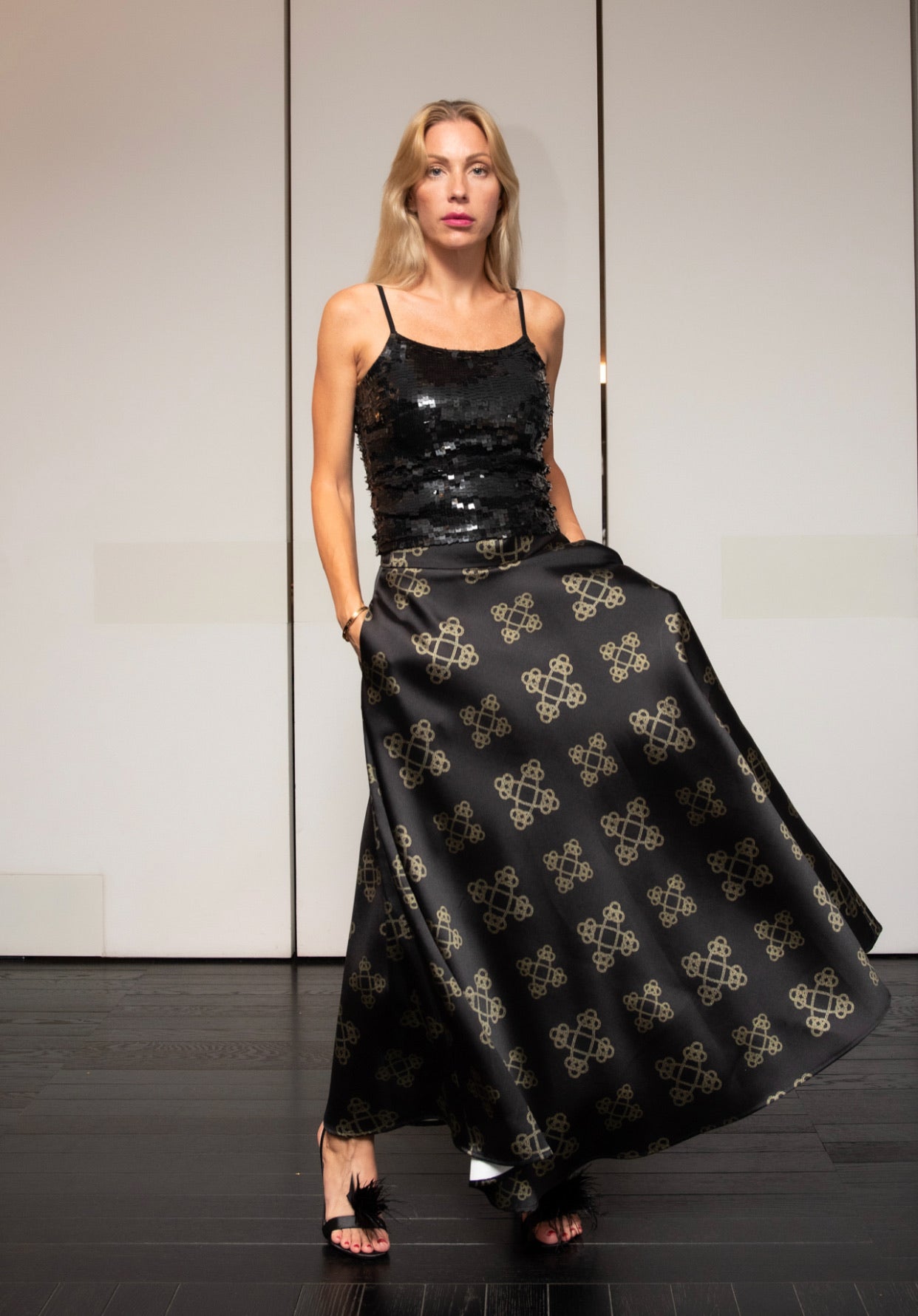 Gonna Valentina Catene Tessuto Satin Nero