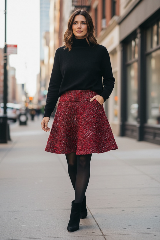 Gonna corta Valentina tweed rosso e blu