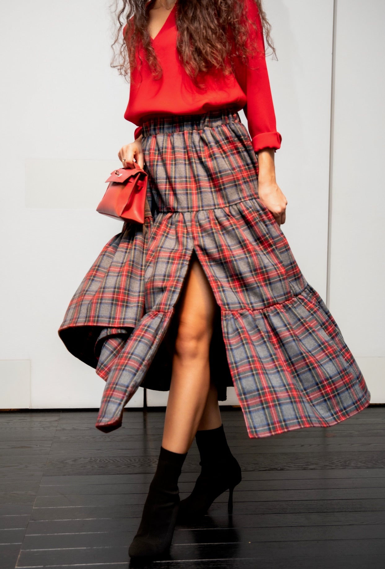 Gonna Franci Tartan Grigia