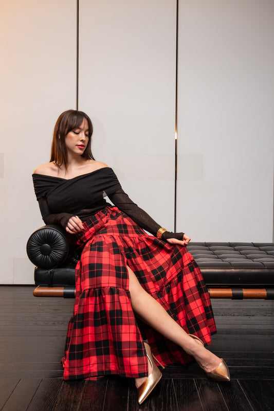 Gonna Franci Tartan Scacchi Rosso