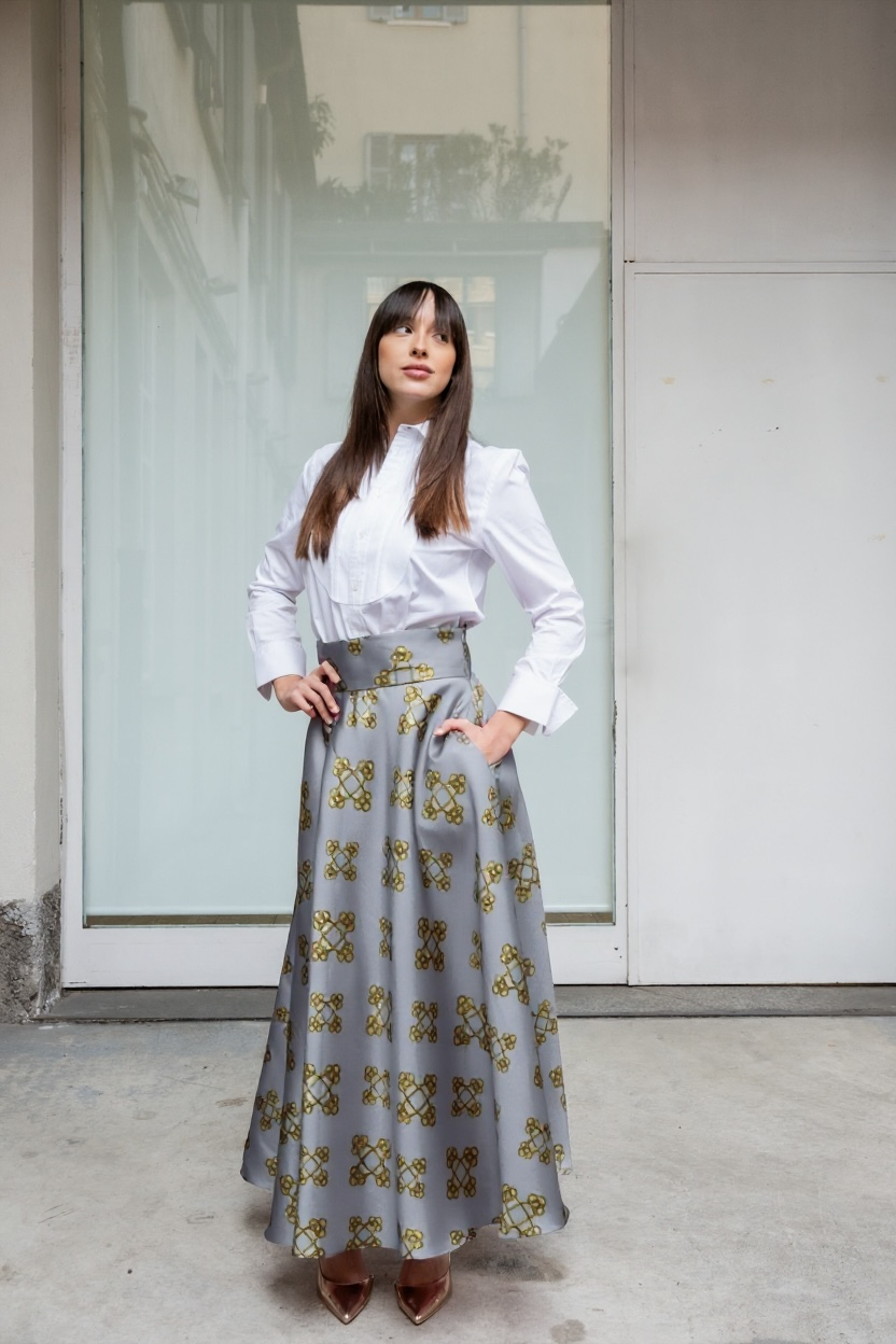 Gonna VALENTINA Tessuto Satin Catene Grigio