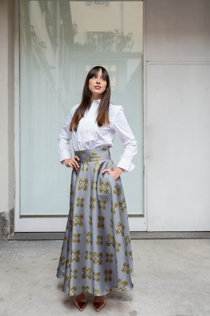 Gonna VALENTINA Tessuto Satin Catene Grigio