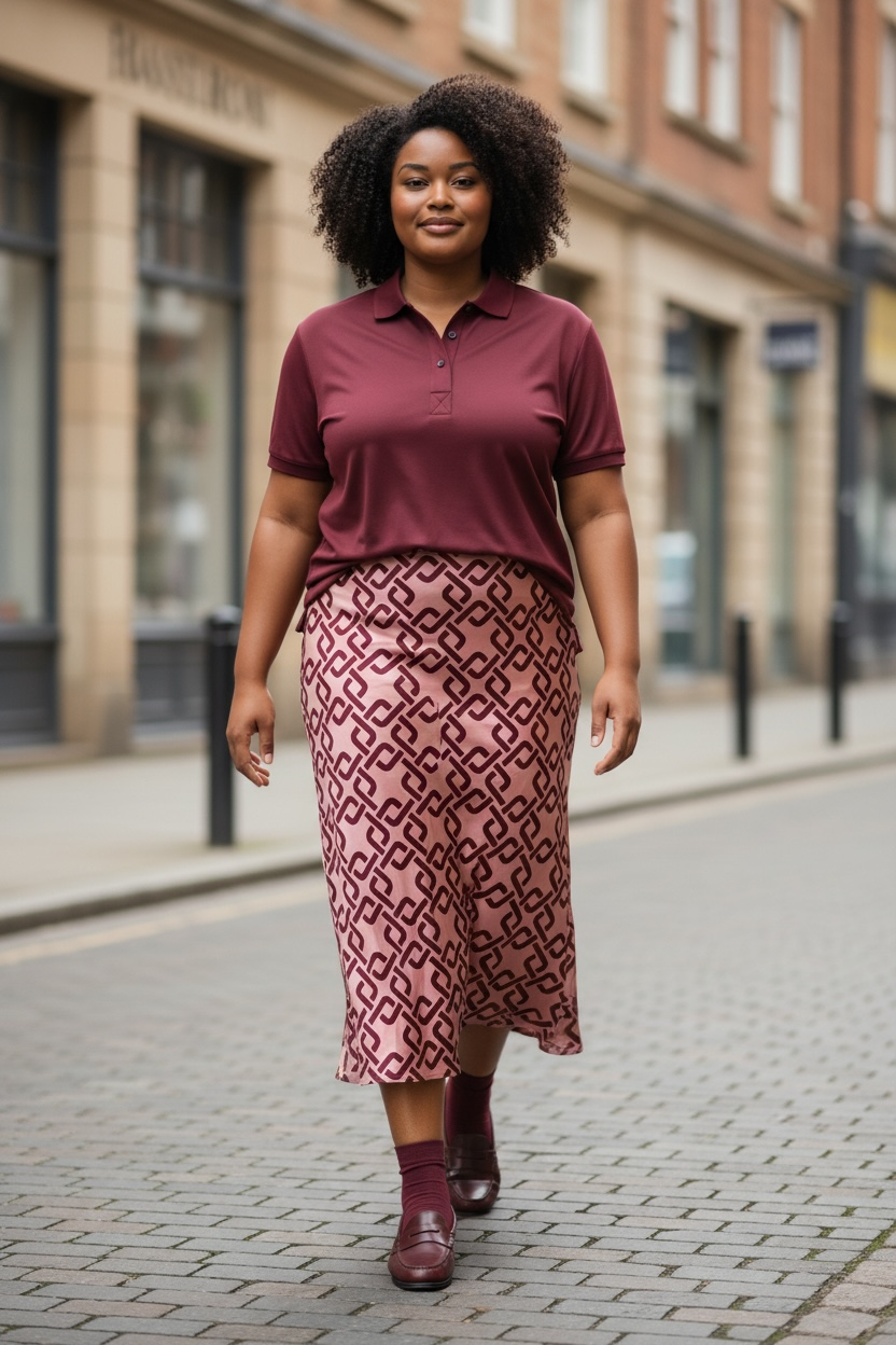 Gonna Nina in satin Mocha Mousse e greche bordeaux