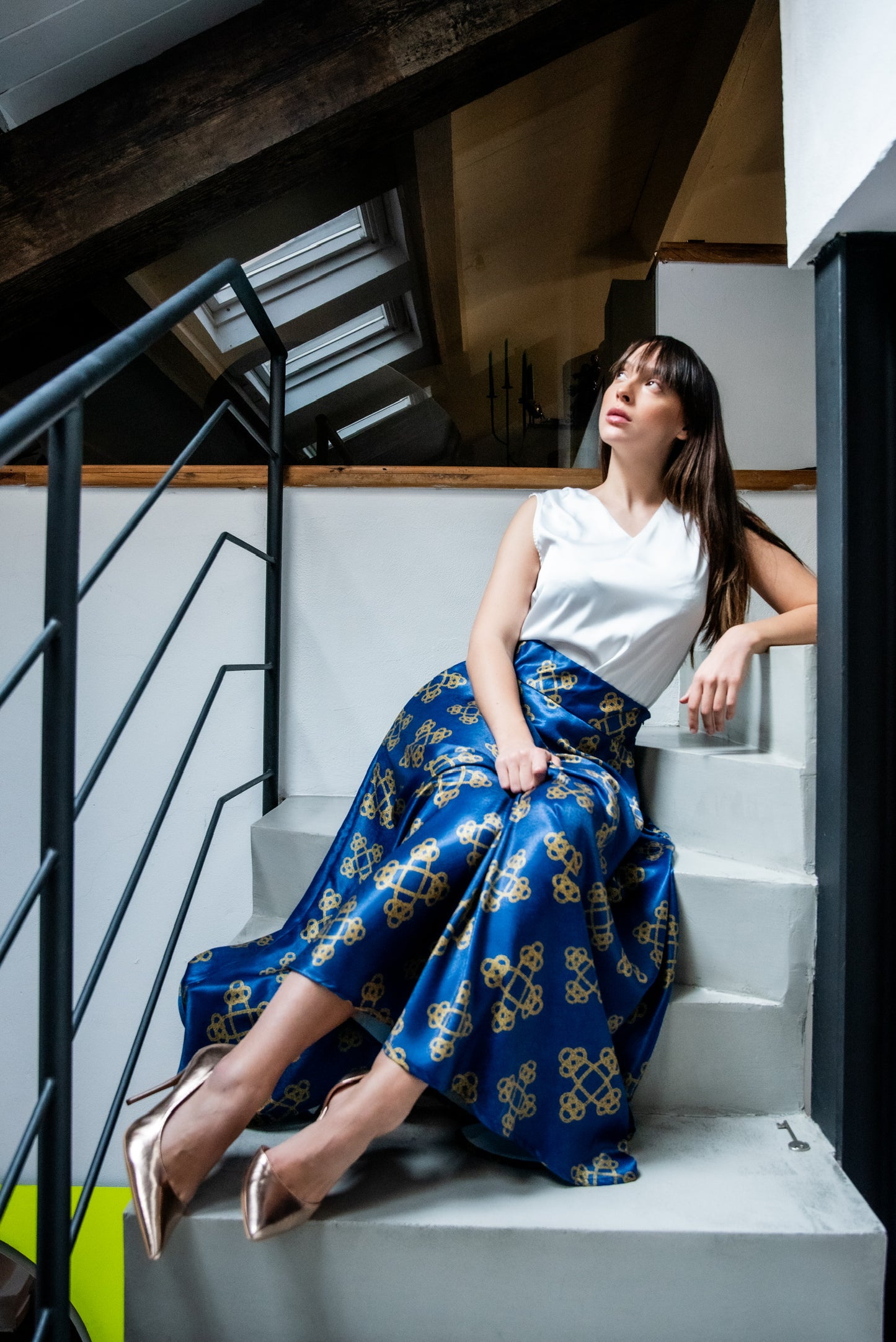 Gonna Valentina Catene Tessuto Satin Blu