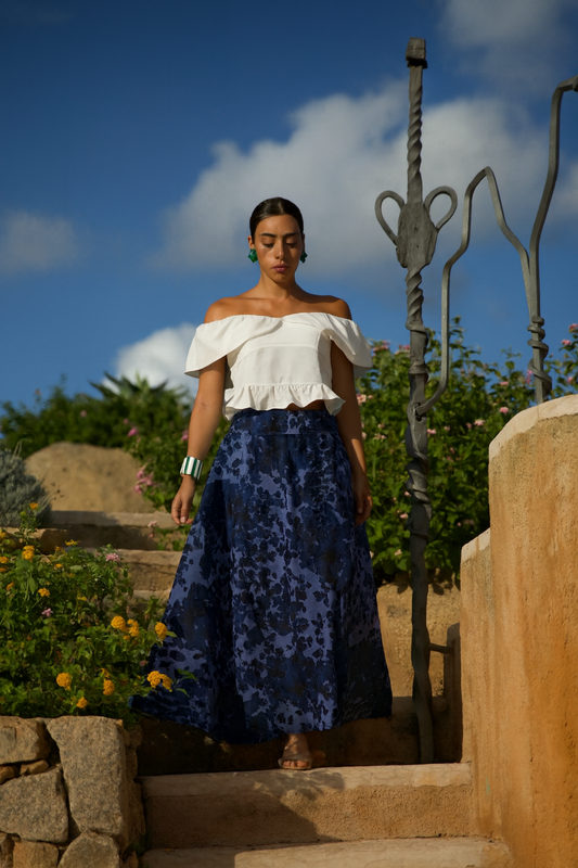 Gonna Valentina Douchesse Foglie Blu