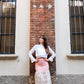 Gonna Kiki lunga in tweed rosa con Balza organza ricamata