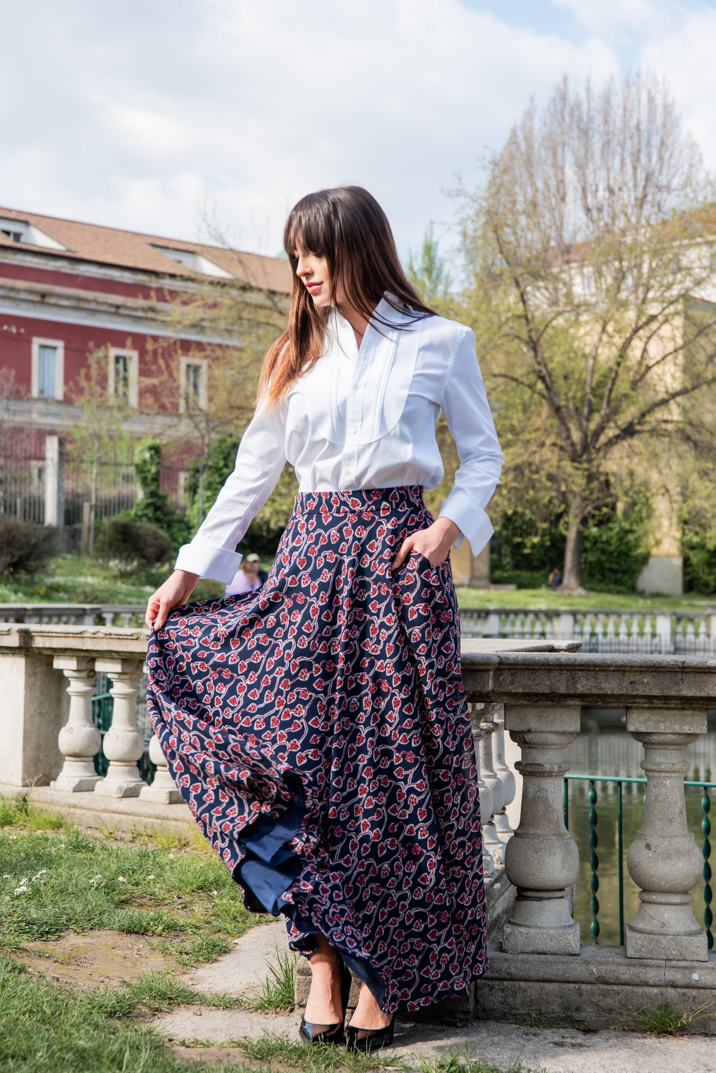 Gonna Malu’ Chiffon blu e bordeaux