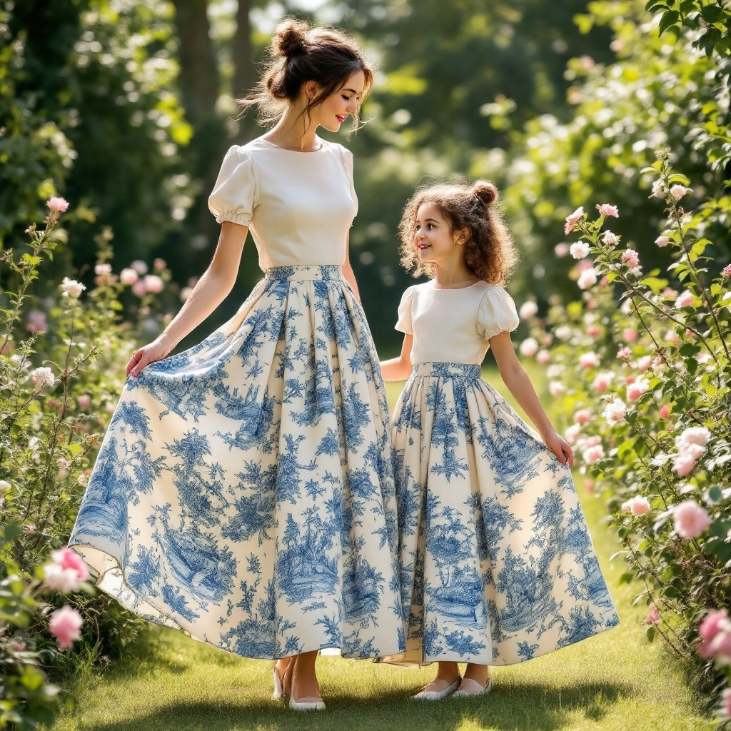 Gonna Robi Toile de Jouy azzurro