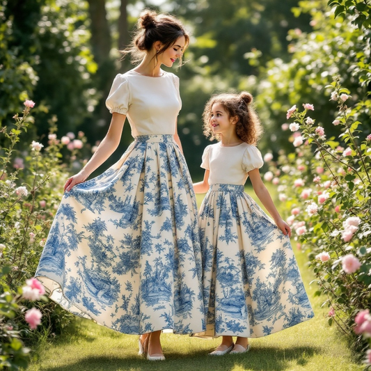 Gonna Robi Toile de Jouy azzurro