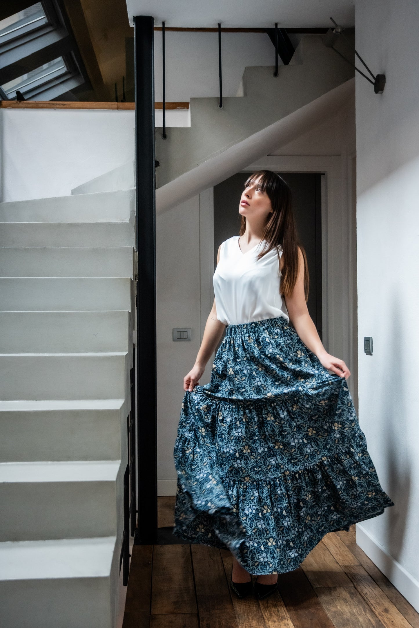 Gonna Franci Cotone Liberty Blu