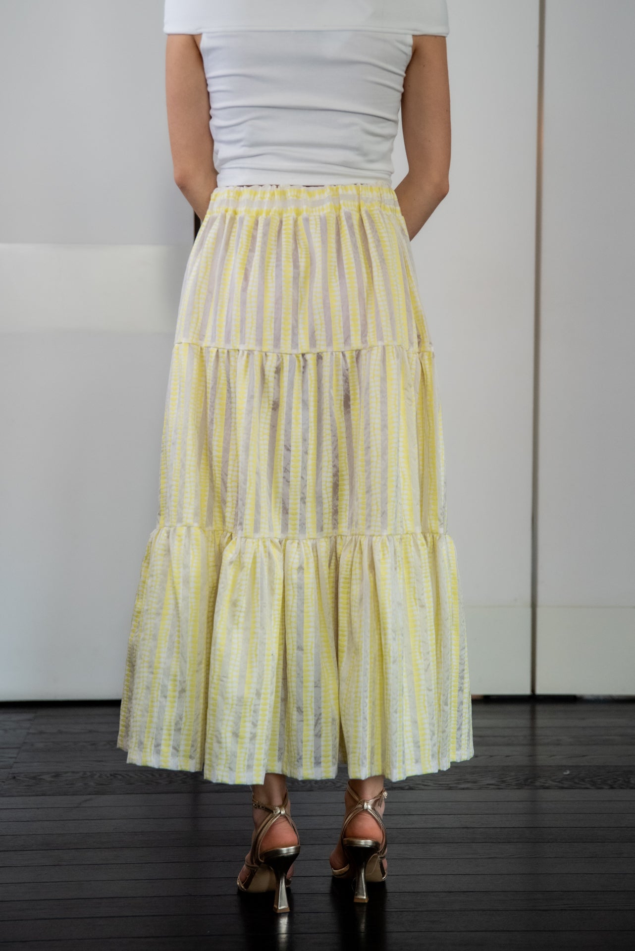 Gonna Franci Organza Ricamata Giallo
