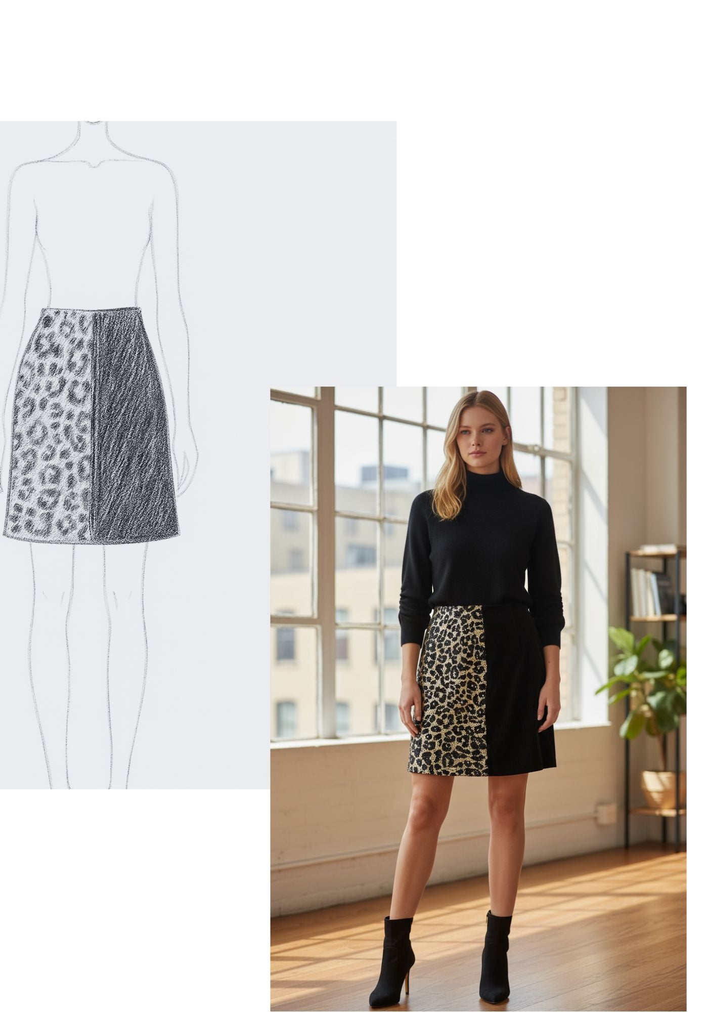 Gonna Monica in pelle e paillettes leopardo