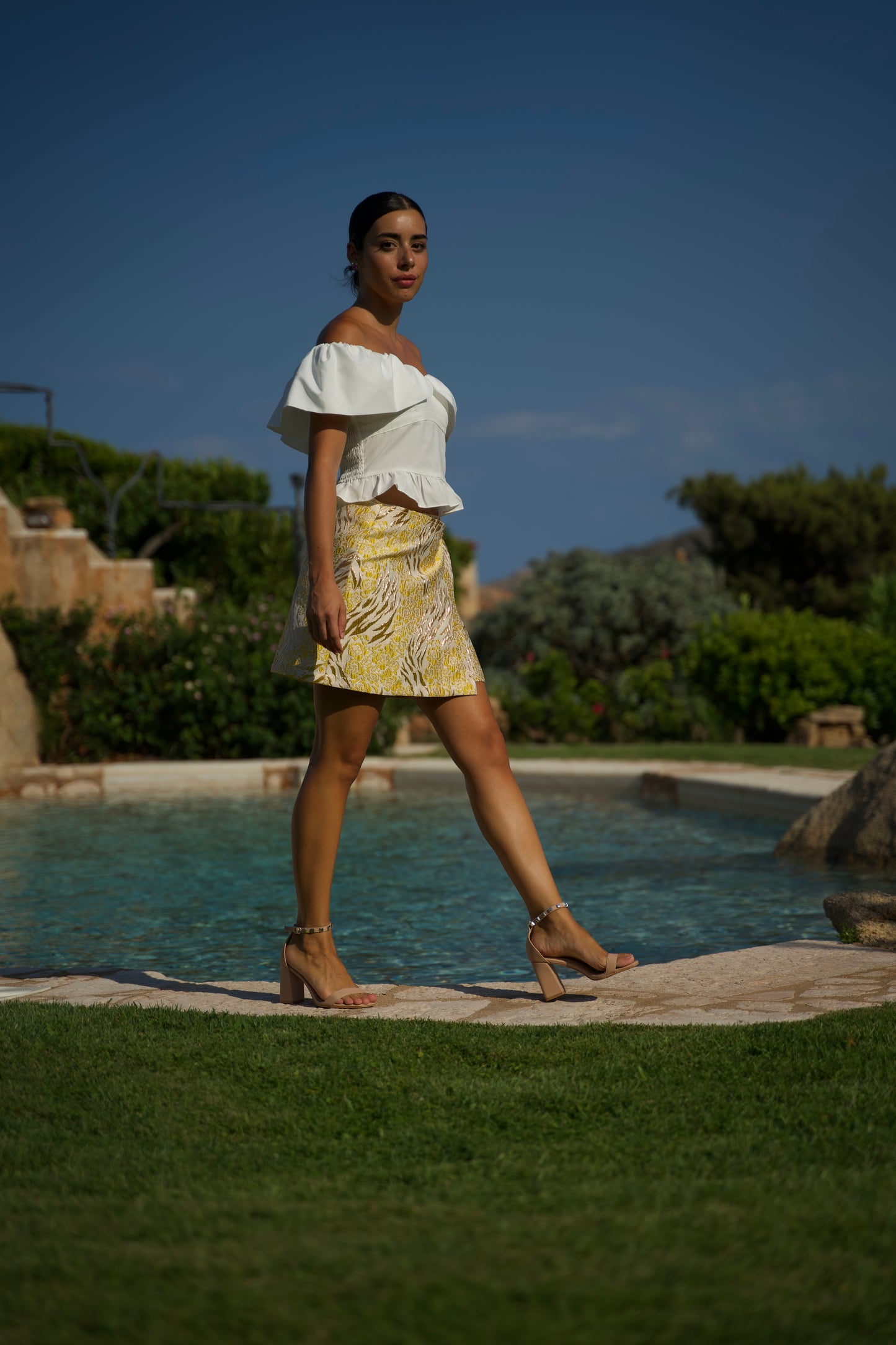 Gonna Monica broccato limone