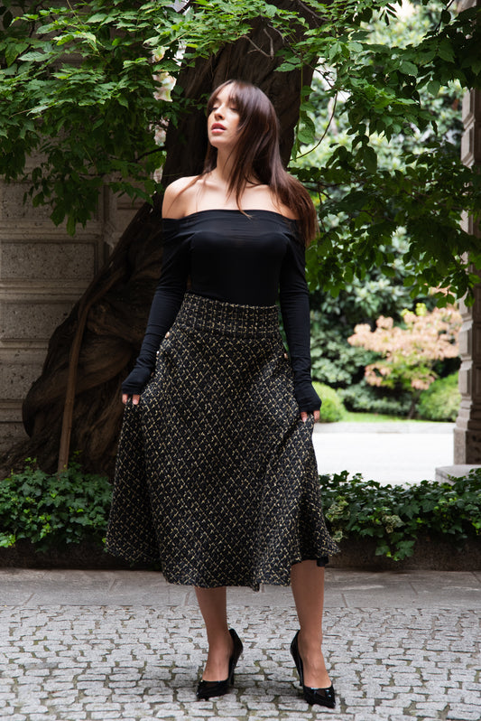 Gonna Valentina Midi’ Tweed Nero e Oro