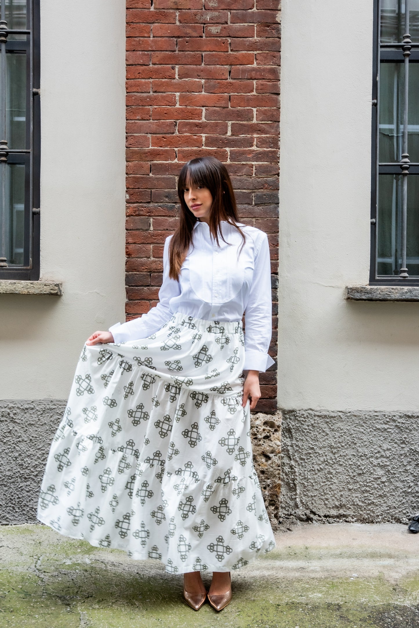 Gonna Franci Cotone Catene Bianco