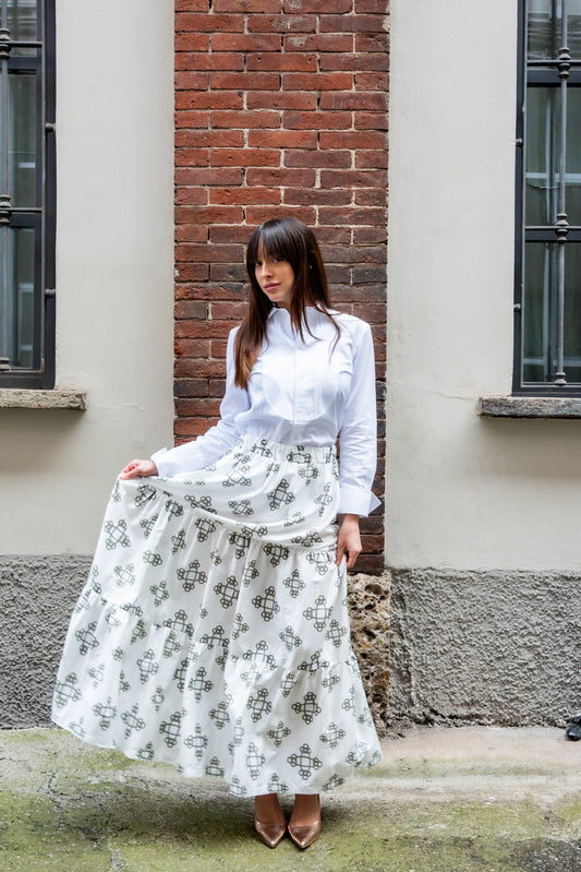Gonna Franci Cotone Catene Bianco
