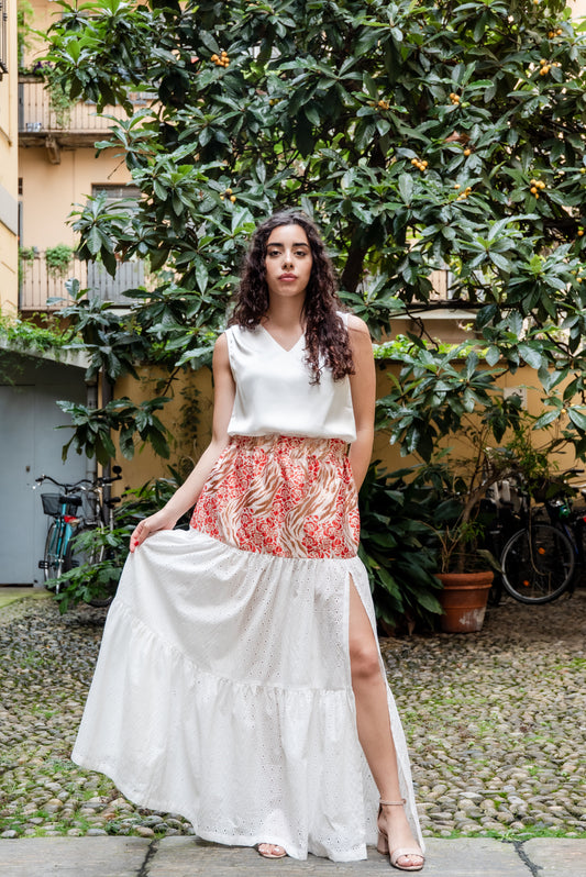 Gonna Franci Broccato Melograno e Cotone Ricamato