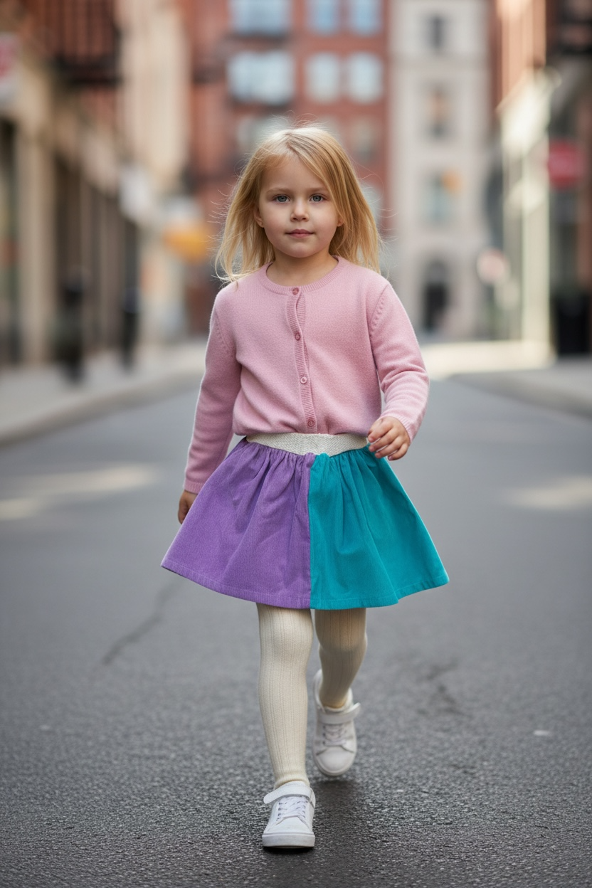 Gonna KIDS bicolore Duble velluto lilla e turchese