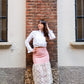 Gonna Kiki lunga in tweed rosa con Balza organza ricamata
