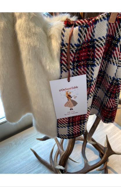 Gonna Monica in ecopelliccia bianca e lana scozzese