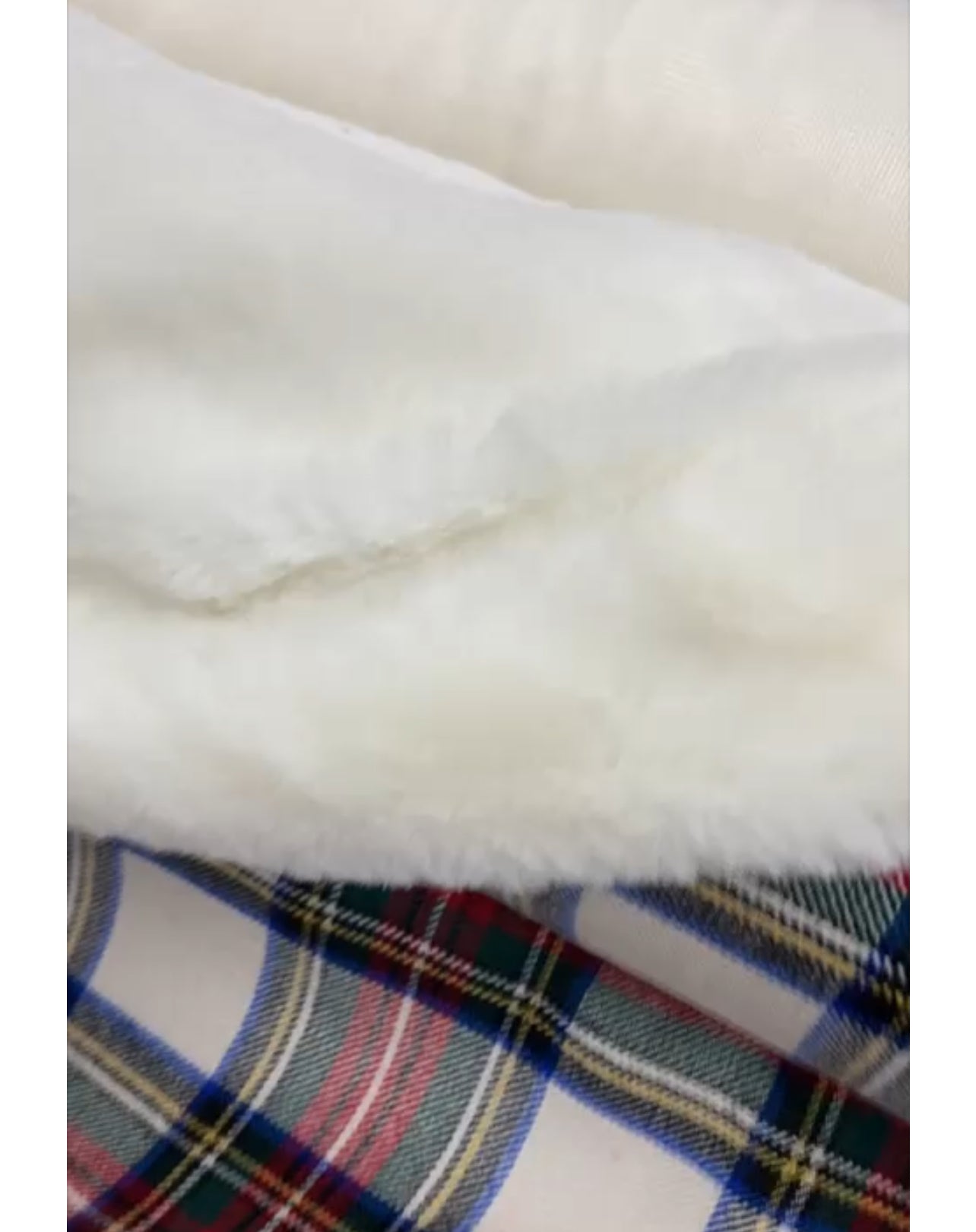 Gonna Monica in ecopelliccia bianca e lana scozzese