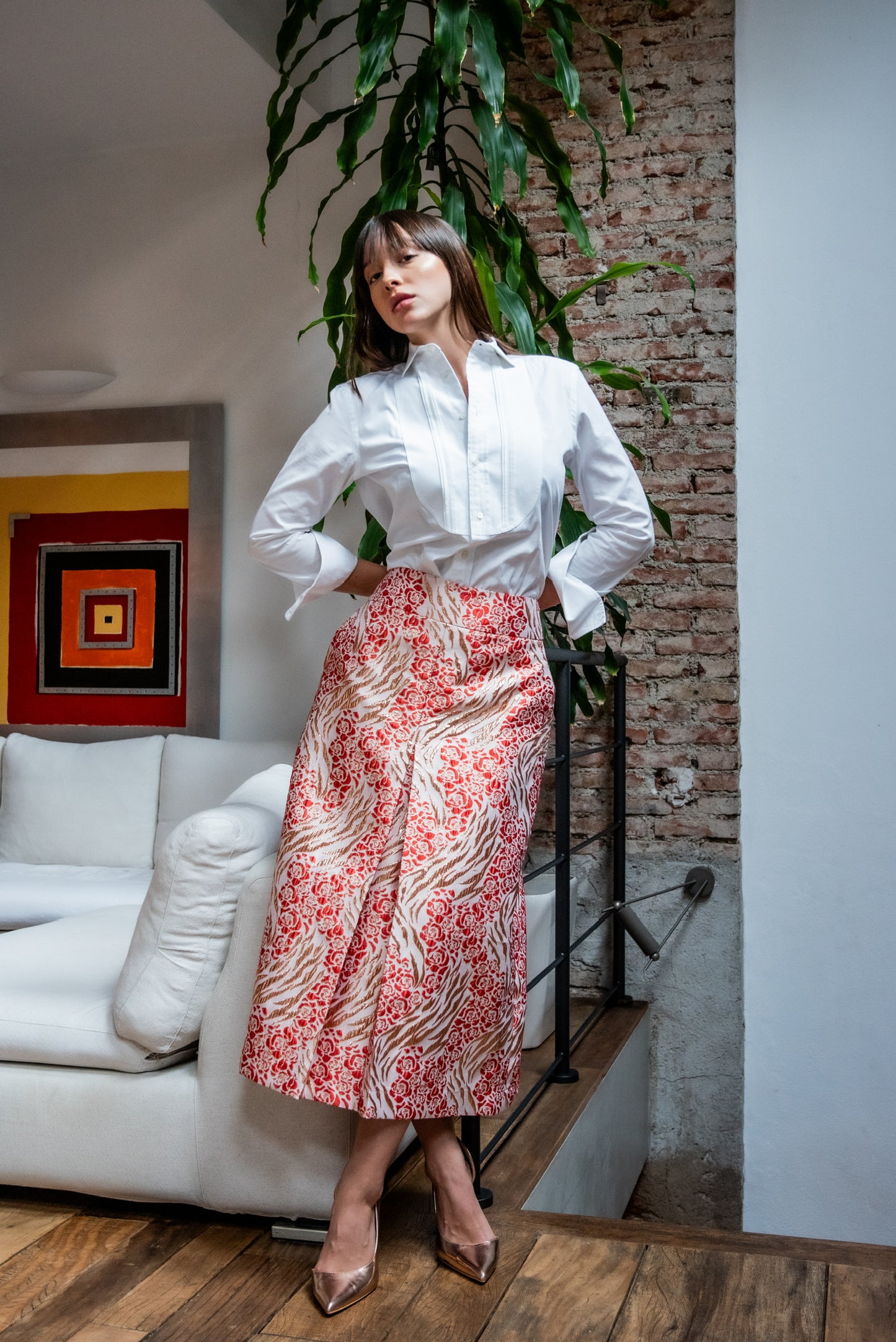 Gonna Alina Broccato Melograno