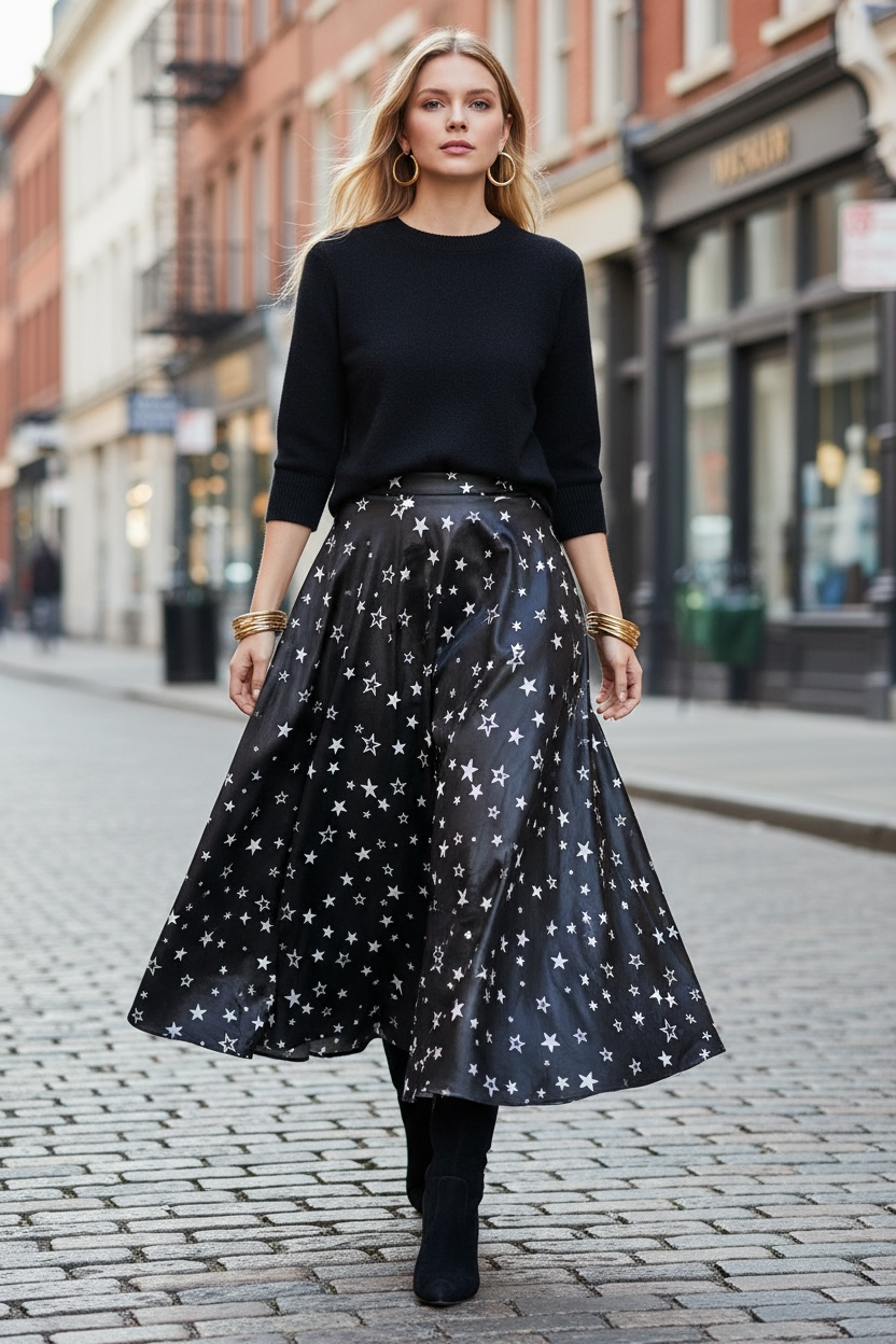 Gonna Malu’ in satin blu motivo stelle