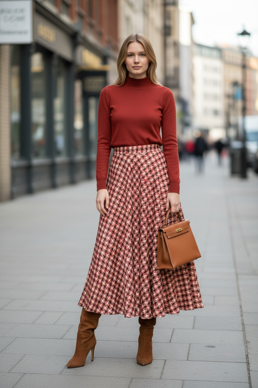 Gonna Malu’ Viscosa Rossa con motivo Beige