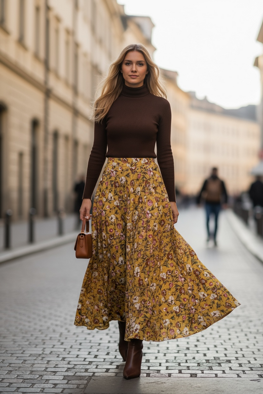 Gonna Malu’ ocra  con fiori