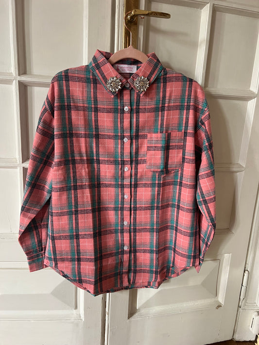 Camicia Rosa con colletto Fiori