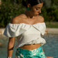 Top in Cotone con Volant e Spalle Scoperte
