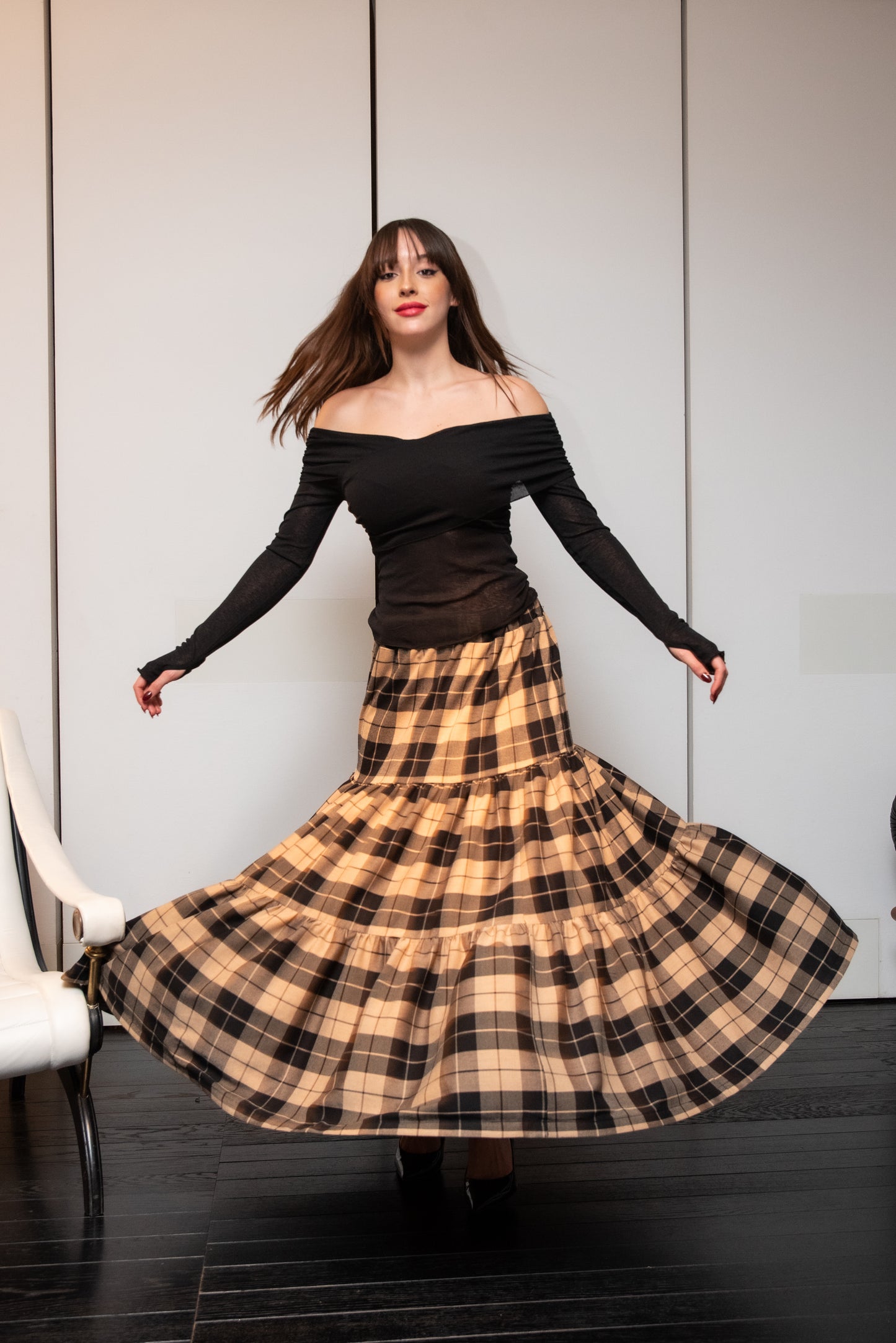 Gonna Franci Tartan Scacchi Beige