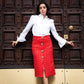 Gonna Giorgina Tweed Rosso con Bottoni Gioiello