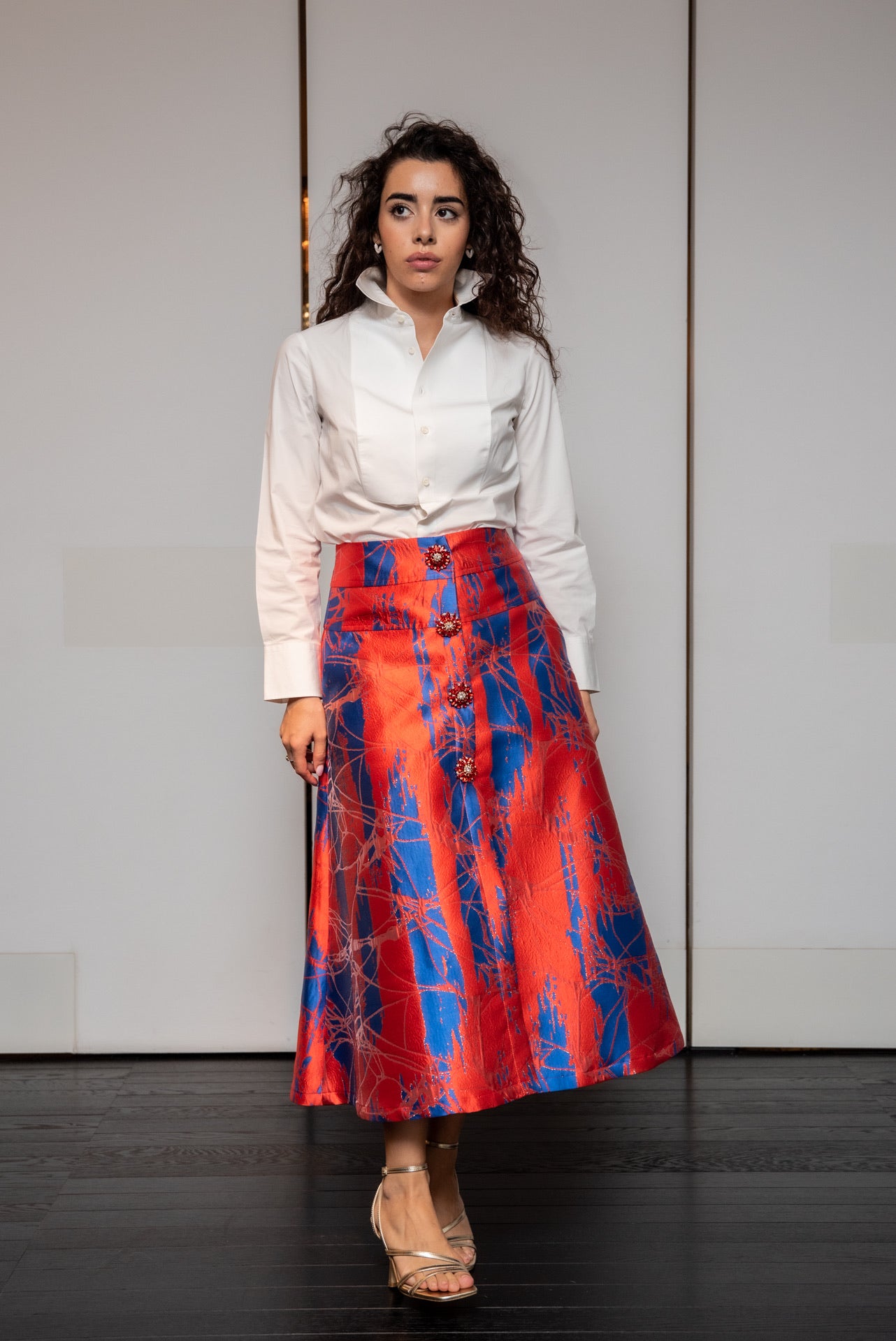 Gonna Letizia Broccato Rosso