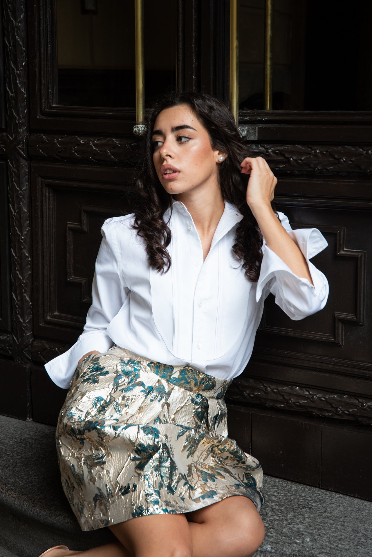 Gonna Paola Broccato Oro e Verde