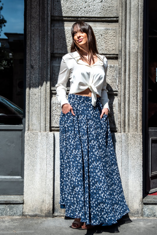 Gonna Malu’ Chiffon azzurro polvere con farfalle